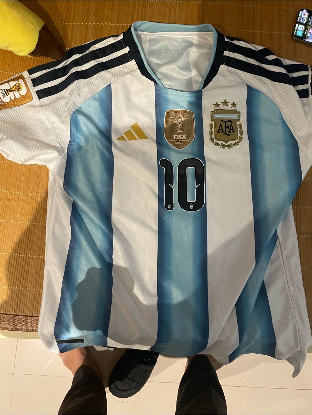 adidas Argentina Youth Soccer Jersey - White & Light Blue with Gold Accents